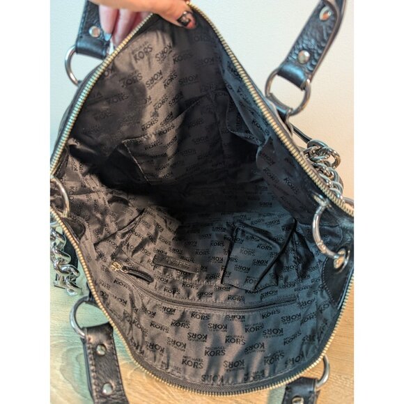 Michael Kors ASTOR Silver Stud Black Leather Bag Satchel Purse Convertible - Picture 6 of 6